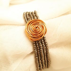 Rose Seed Bead Stretch Bracelet, Steel & Copper